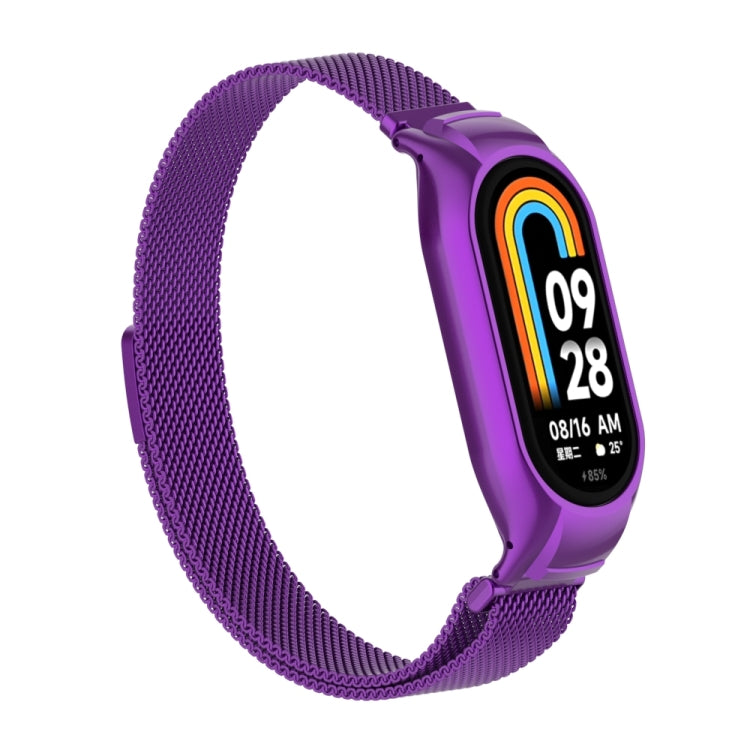 For Xiaomi Mi Band 8 Integrated Metal Case + Milanese Magnetic Watch Band(Purple)
