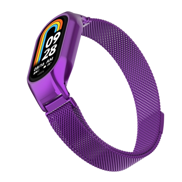 For Xiaomi Mi Band 8 Integrated Metal Case + Milanese Magnetic Watch Band(Purple)