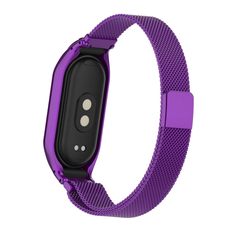 For Xiaomi Mi Band 8 Integrated Metal Case + Milanese Magnetic Watch Band(Purple)