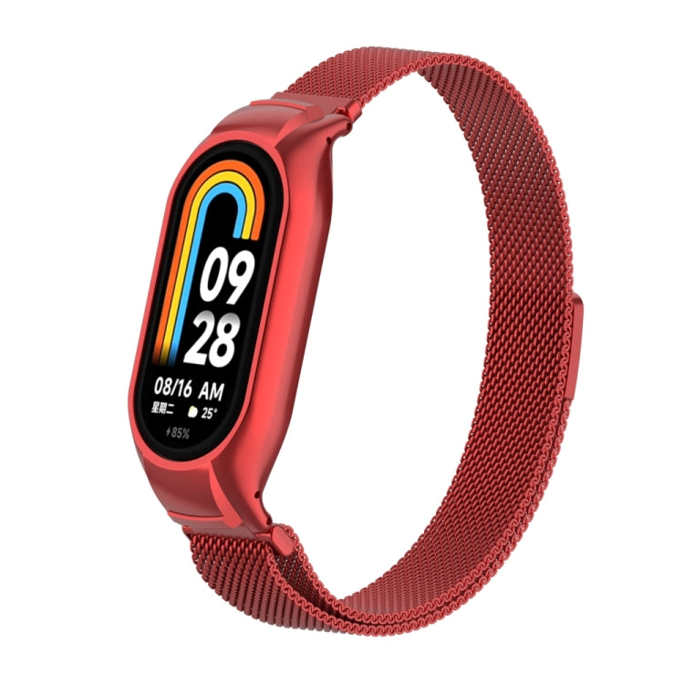 For Xiaomi Mi Band 8 Integrated Metal Case + Milanese Magnetic Watch Band(Red)