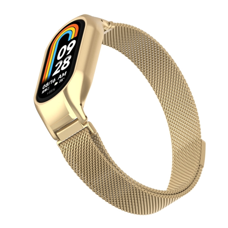 For Xiaomi Mi Band 8 Integrated Metal Case + Milanese Magnetic Watch Band(Retro Gold)