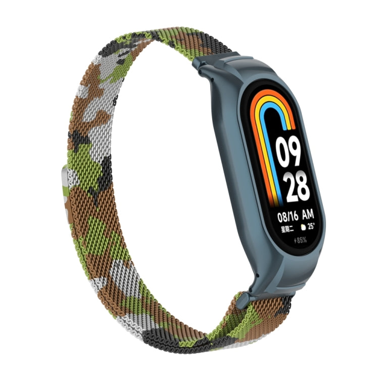 For Xiaomi Mi Band 8 Integrated Metal Case + Milanese Magnetic Watch Band(Grass Green)
