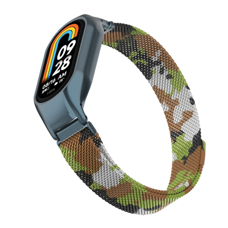 For Xiaomi Mi Band 8 Integrated Metal Case + Milanese Magnetic Watch Band(Grass Green)