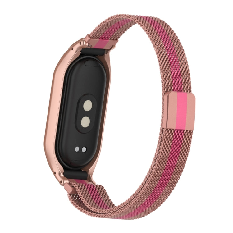 For Xiaomi Mi Band 8 Integrated Metal Case + Milanese Magnetic Watch Band(Rose+Pink)