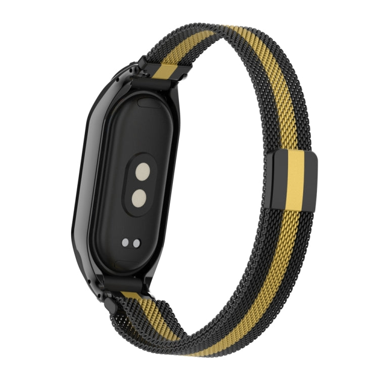 For Xiaomi Mi Band 8 Integrated Metal Case + Milanese Magnetic Watch Band(Black+Gold)