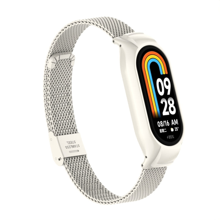 For Xiaomi Mi Band 8 Integrated Metal Case + Steel Mesh Buckle Watch Band(Beige)