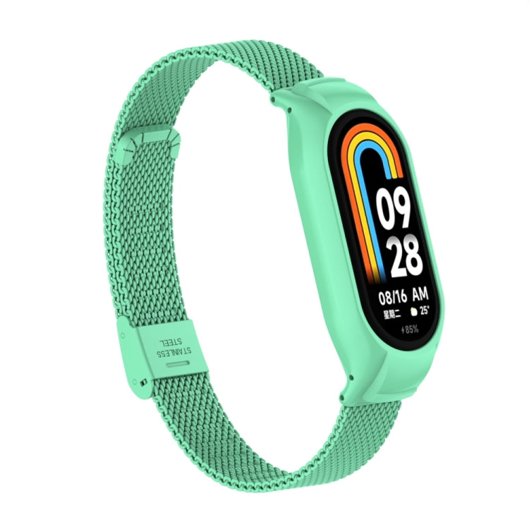 For Xiaomi Mi Band 8 Integrated Metal Case + Steel Mesh Buckle Watch Band(Blue Sea)
