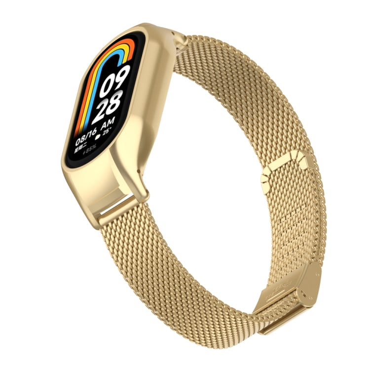 For Xiaomi Mi Band 8 Integrated Metal Case + Steel Mesh Buckle Watch Band(Retro Gold)