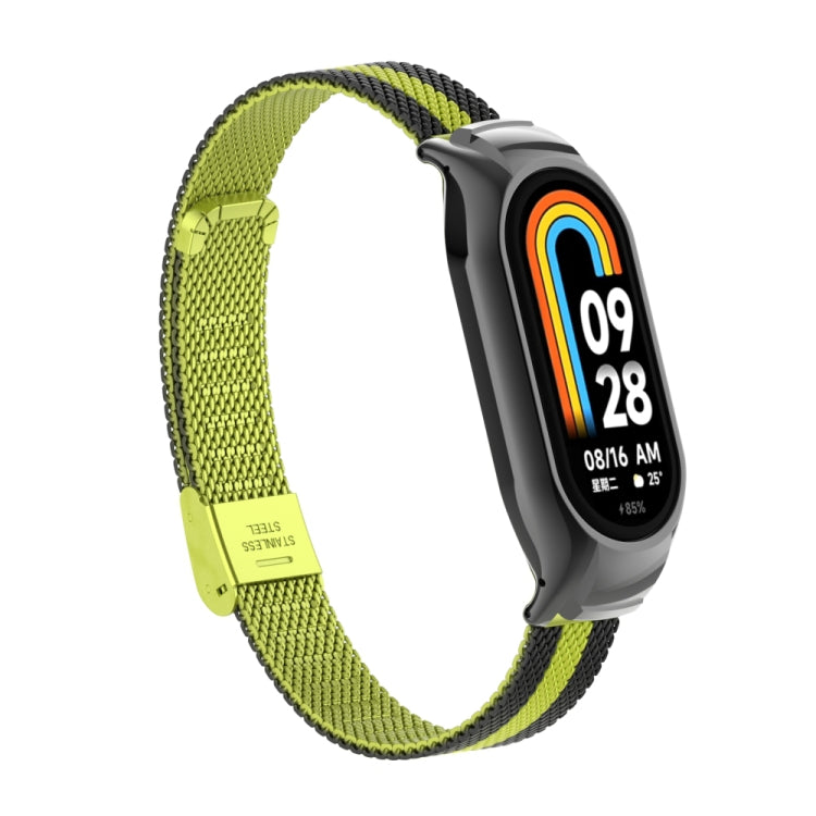 For Xiaomi Mi Band 8 Integrated Metal Case + Steel Mesh Buckle Watch Band(Black+Yellow)