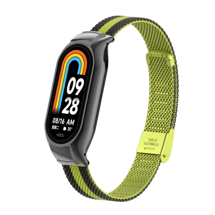 For Xiaomi Mi Band 8 Integrated Metal Case + Steel Mesh Buckle Watch Band(Black+Yellow)