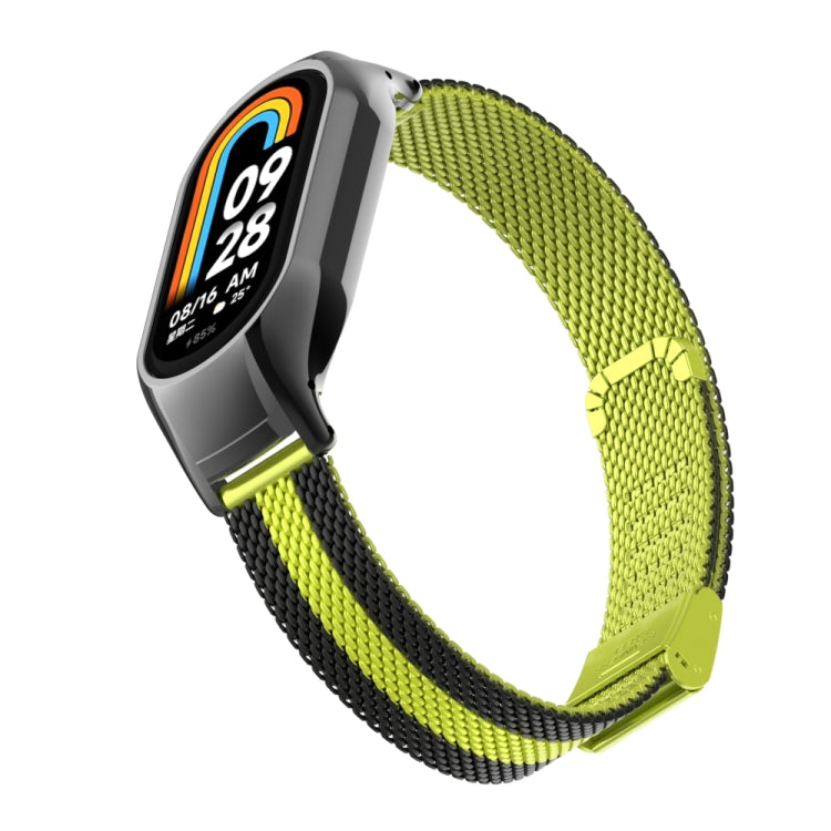 For Xiaomi Mi Band 8 Integrated Metal Case + Steel Mesh Buckle Watch Band(Black+Yellow)