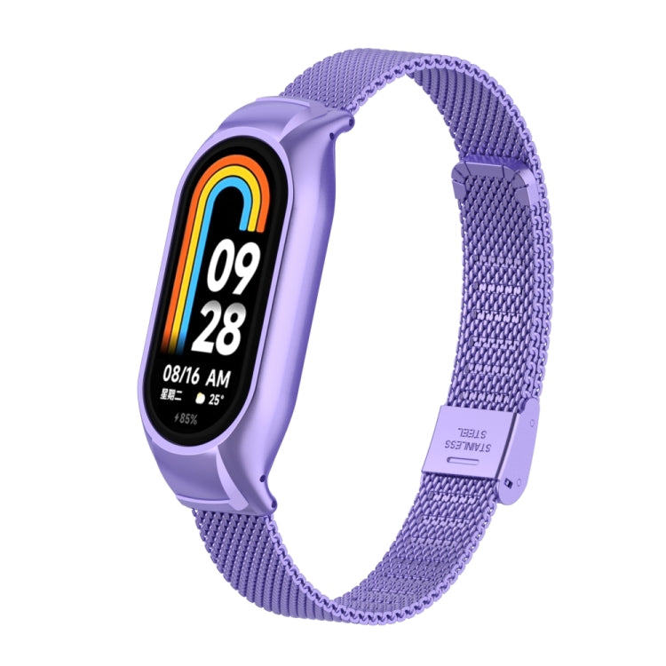 For Xiaomi Mi Band 8 Integrated Metal Case + Steel Mesh Buckle Watch Band(Hyun Purple)