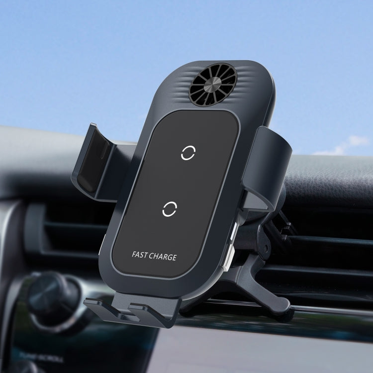For Samsung Galaxy Z Flip4 / 3 C35 Fan Cooling Dual Coil Car Phone Holder Wireless Charger