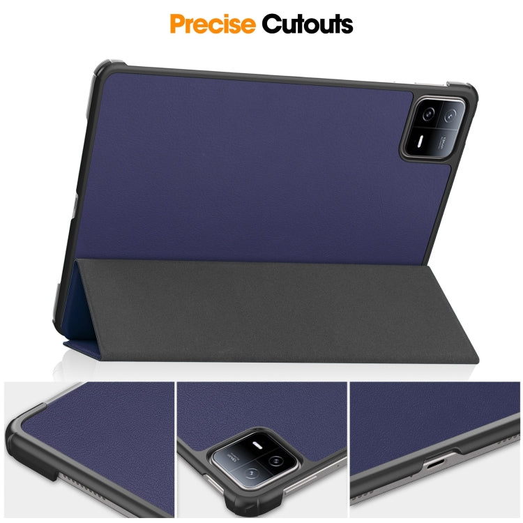 For Xiaomi Pad 6 / 6 Pro Custer Solid Color 3-Fold Stand Leather Smart Tablet Case(Dark Blue)