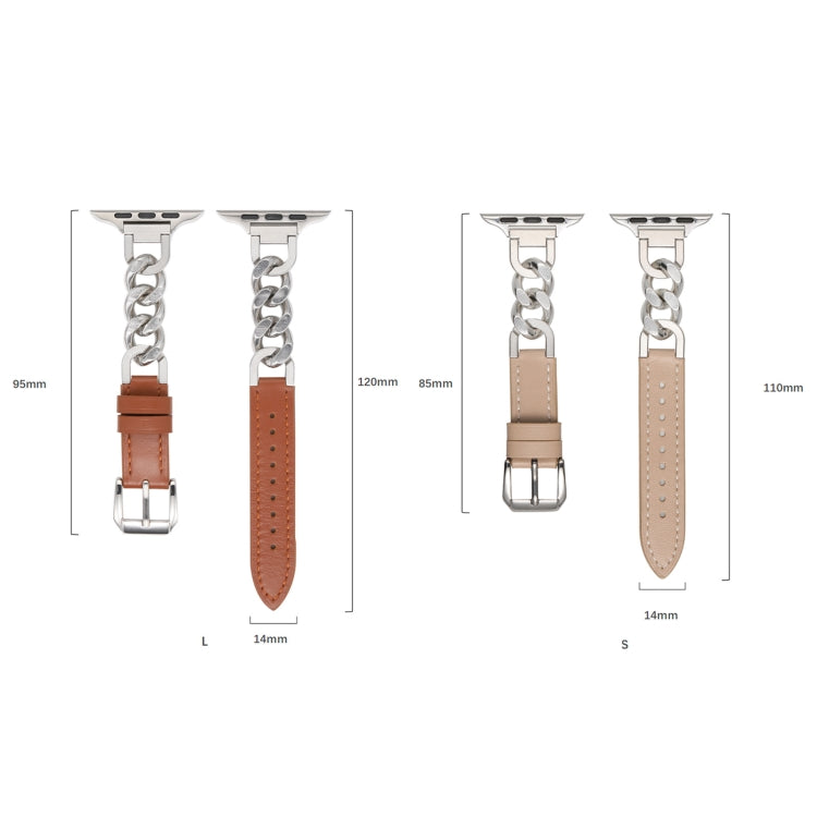 Chain Genuine Leather Watch Band For Apple Watch Ultra 49mm / Series 8&7 45mm / SE 2&6&SE&5&4 44mm / 3&2&1 42mm, Size:L(Black)