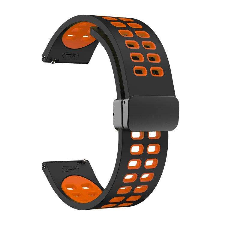 20mm Double-row Hole Folding Black Buckle Two-color Silicone Watch Band(Black Orange)