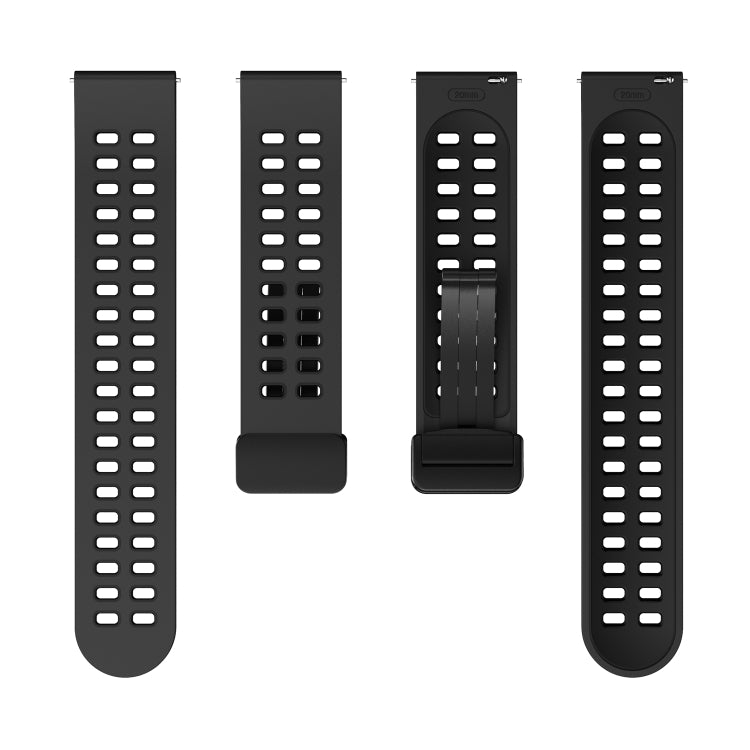 20mm Double-row Hole Folding Black Buckle Two-color Silicone Watch Band(Black)