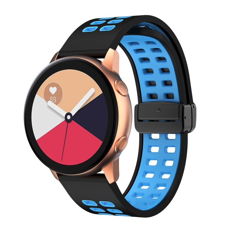 22mm Double-row Hole Folding Black Buckle Two-color Silicone Watch Band(Black Sky Blue)