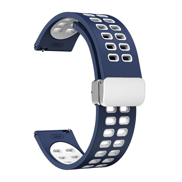 22mm Double-row Hole Folding Silver Buckle Two-color Silicone Watch Band(Midnight Blue White)
