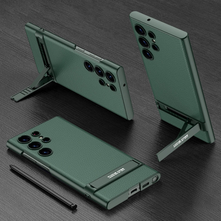 For Samsung Galaxy S23 Ultra 5G GKK Triumph Ultra-Thin Plain Leather Phone Case with Holder(Green) - free shipping - PMC Jewellery - Order now!