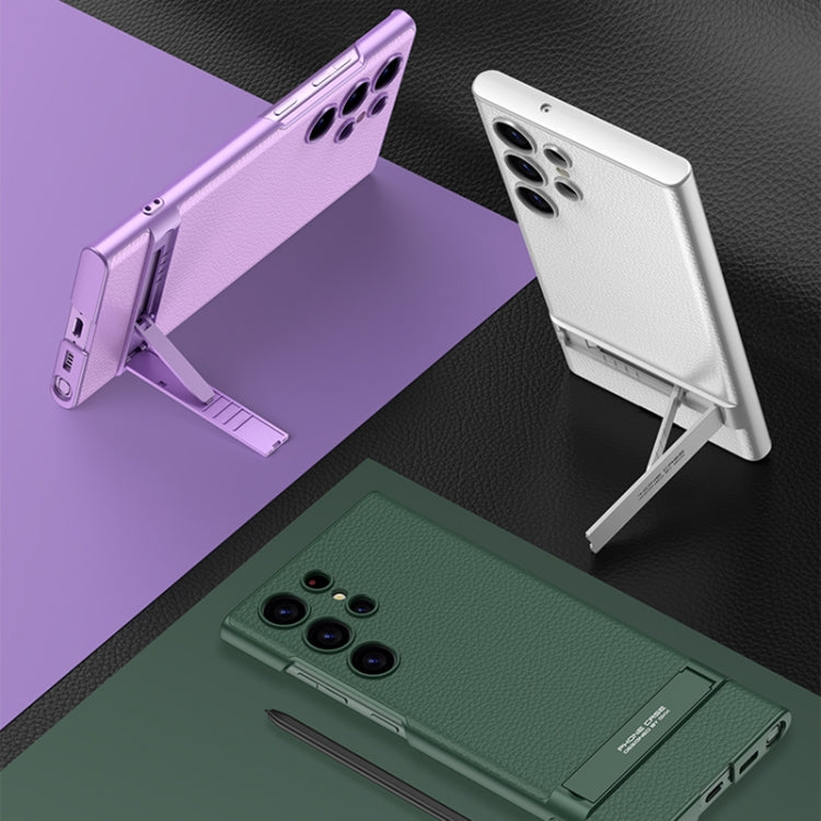 For Samsung Galaxy S23 Ultra 5G GKK Triumph Ultra-Thin Plain Leather Phone Case with Holder(Green) - free shipping - PMC Jewellery - Order now!