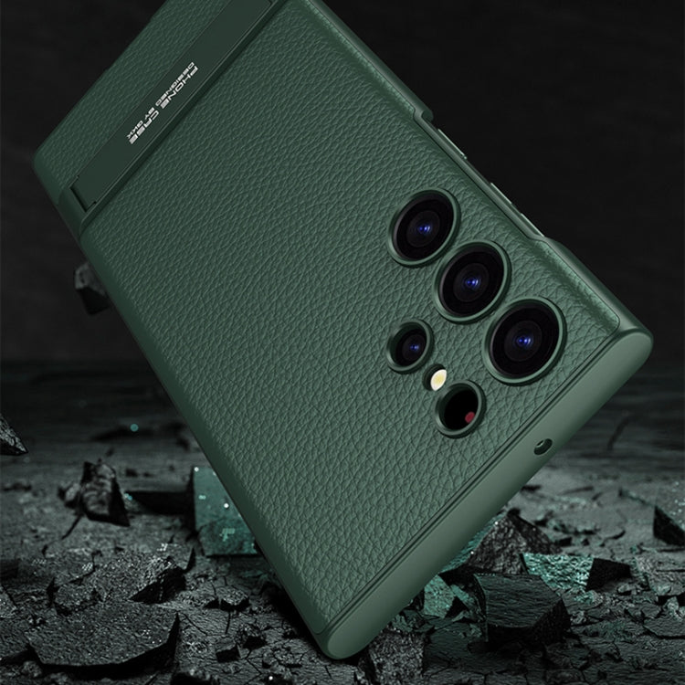 For Samsung Galaxy S23 Ultra 5G GKK Triumph Ultra-Thin Plain Leather Phone Case with Holder(Green) - free shipping - PMC Jewellery - Order now!