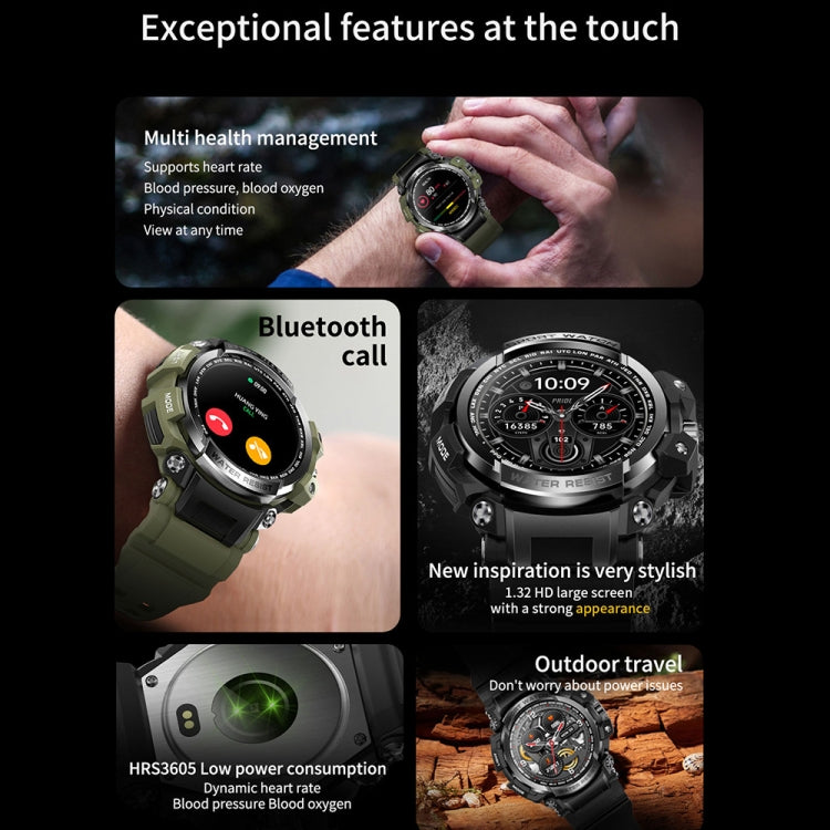 LC16 1.32 inch IP68 Water-resistant Sports Outdoor Sport Smart Watch, Support Bluetooth Calling / Heart Rate Monitoring(Black)