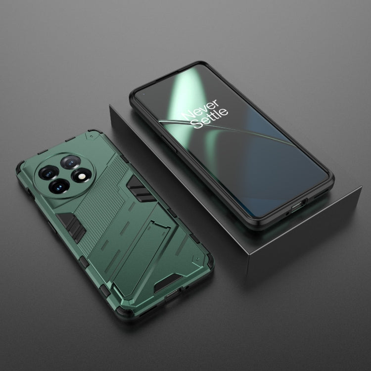 For OnePlus 11 5G Punk Armor 2 in 1 PC + TPU Shockproof Phone Case with Invisible Holder(Green)