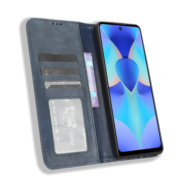 For Tecno Spark 10 Pro / K17 Magnetic Buckle Retro Texture Leather Phone Case(Blue) - free shipping - PMC Jewellery - Order now!