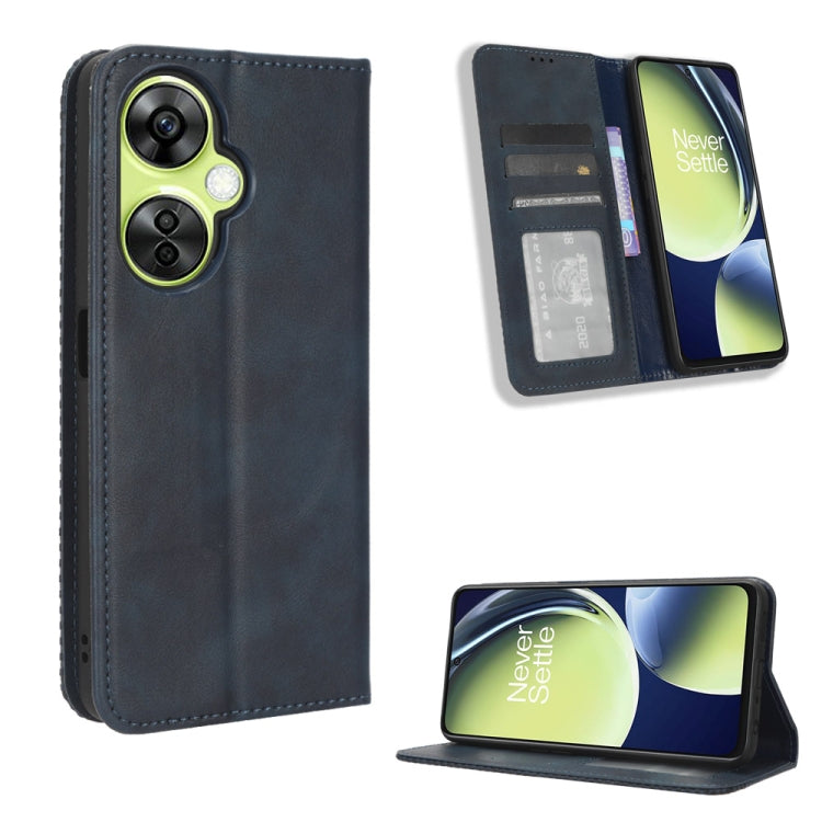 For OnePlus Nord CE 3 Lite Magnetic Buckle Retro Texture Leather Phone Case(Blue)