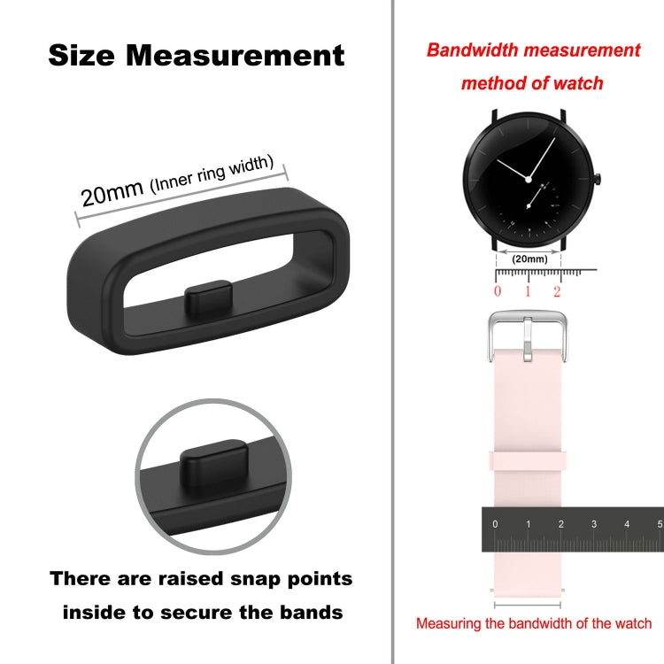 20mm 10pcs Universal Watch Band Fixed Silicone Ring Safety Buckle(Black)