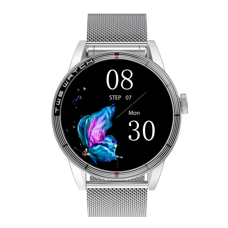 R6 1.32 inch Round Screen 2 in 1 Bluetooth Earphone Smart Watch, Support Bluetooth Call / Wellness Tracking(Silver Steel Strap)