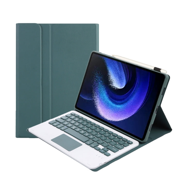 For Xiaomi Pad 6 / Pad 6 Pro A0N7-A Lambskin Texture Ultra-thin Bluetooth Keyboard Leather Case with Touchpad(Dark Green)