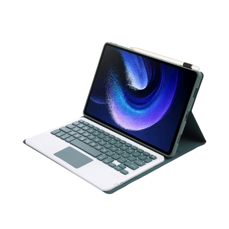 For Xiaomi Pad 6 / Pad 6 Pro A0N7-A Lambskin Texture Ultra-thin Bluetooth Keyboard Leather Case with Touchpad(Dark Green)