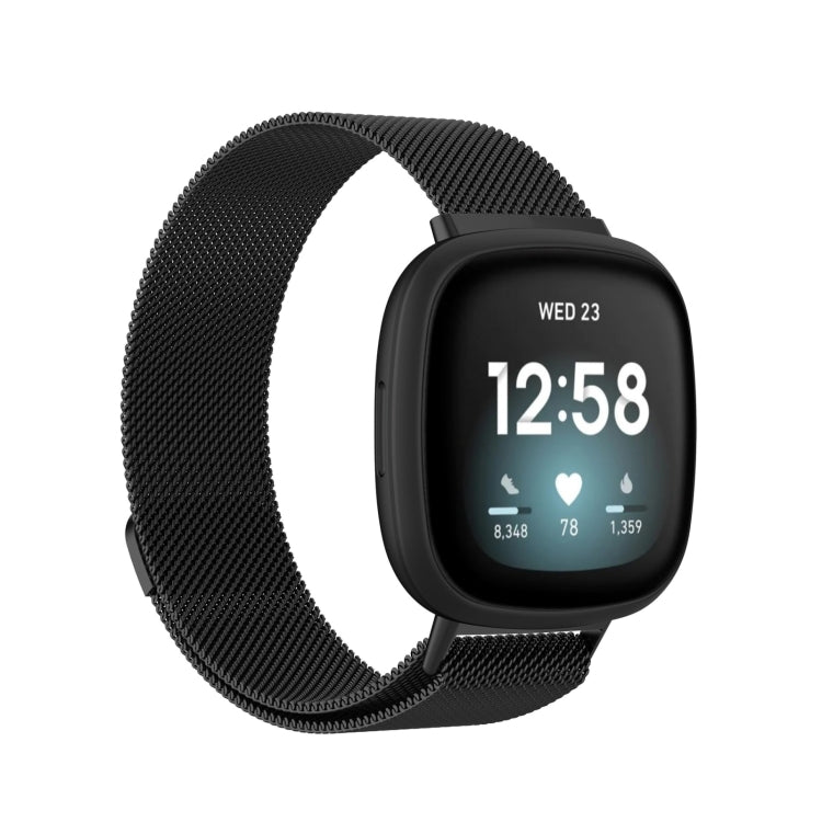 For Fitbit Versa 4 Milanese Magnetic Metal Weave Watchband, Small Size(Black)