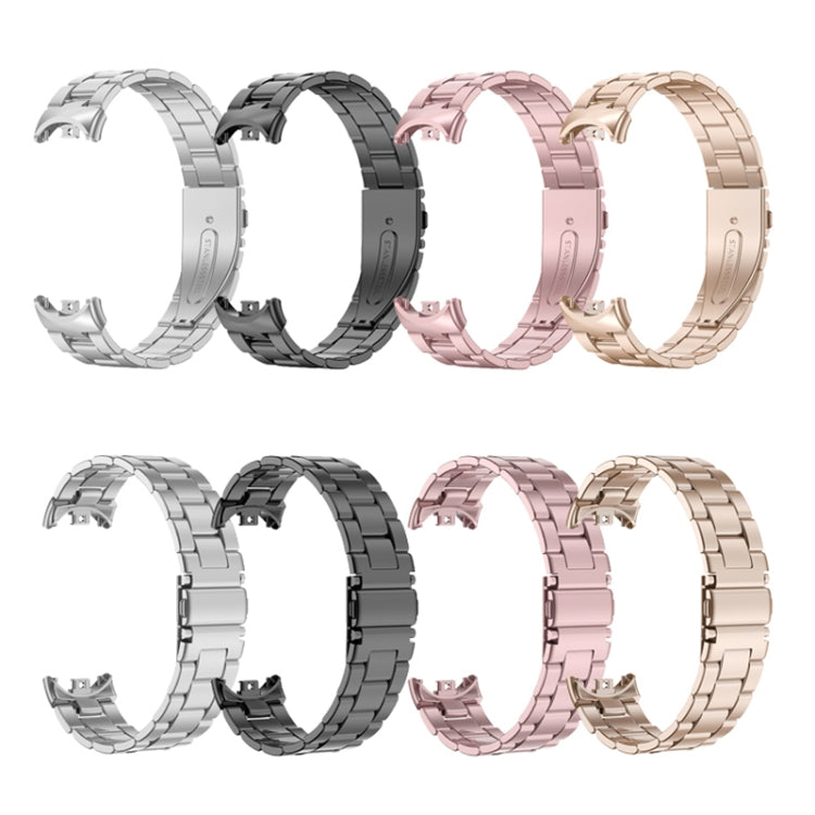 For Xiaomi Mi Band 8 Milanese Three-bead Metal Watch Band(Rose Pink)