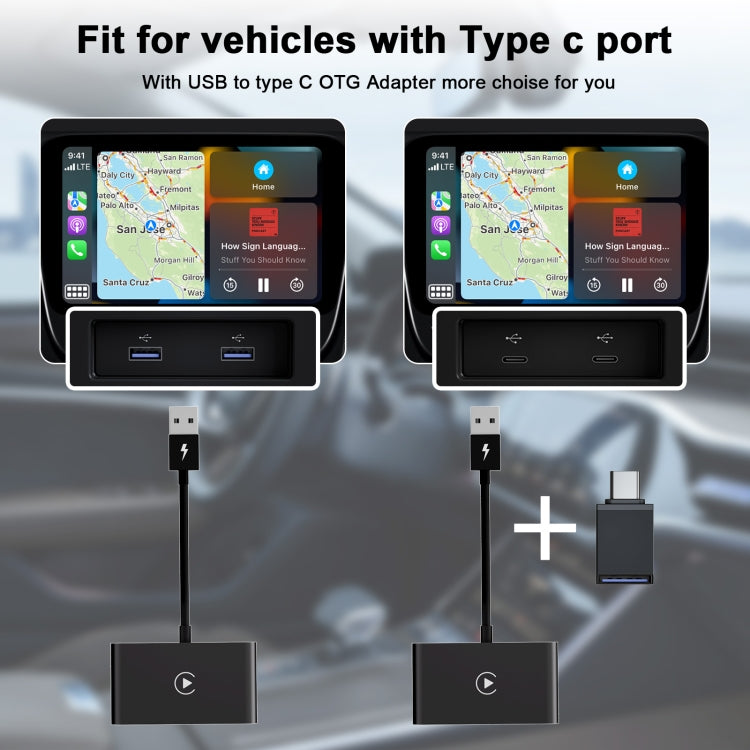 THT-020-2 USB + USB-C / Type-C Wired to Wireless Carplay Adapter for iPhone(Black) - free shipping - PMC Jewellery - Order now!