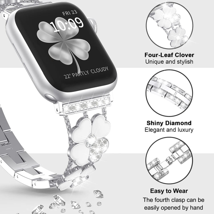For Apple Watch 3 42mm Petal Metal Diamond Watch Band(Silver+White)
