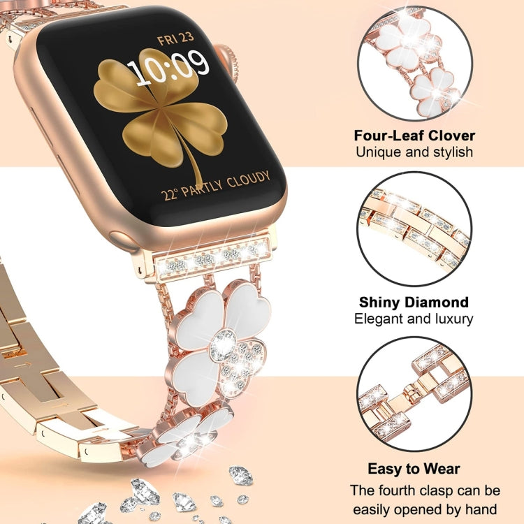 For Apple Watch Ultra 2 49mm Petal Metal Diamond Watch Band(Rose Gold+White)
