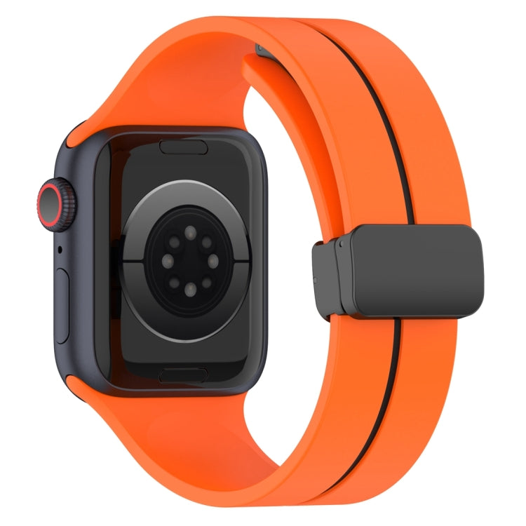 Two Color Folding Buckle Silicone Watch Band For Apple Watch 8 41mm(Orange+Black)