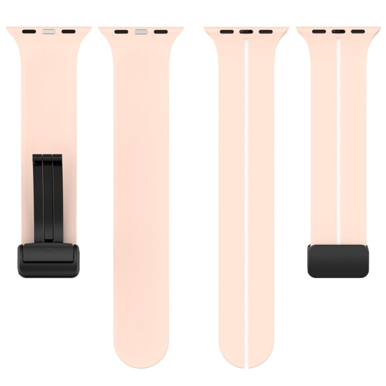 Two Color Folding Buckle Silicone Watch Band For Apple Watch 8 41mm(Pink+White)
