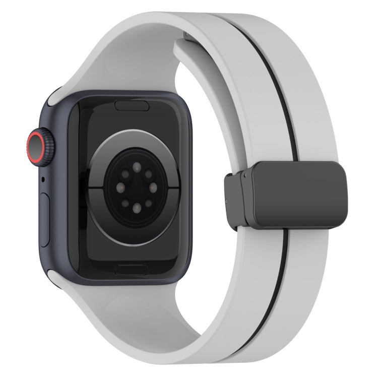 Two Color Folding Buckle Silicone Watch Band For Apple Watch 8 41mm(Light Grey+Black)