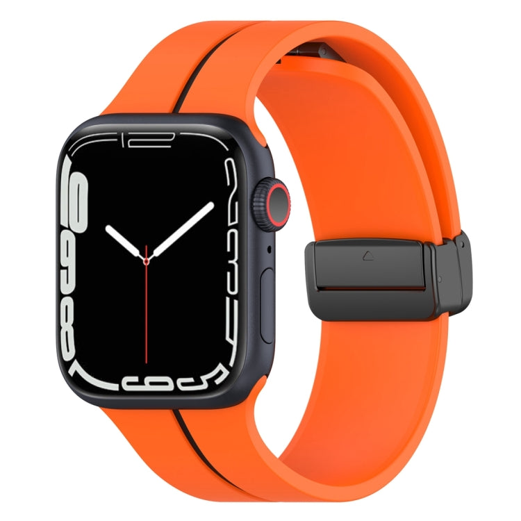 Two Color Folding Buckle Silicone Watch Band For Apple Watch 7 41mm(Orange+Black)
