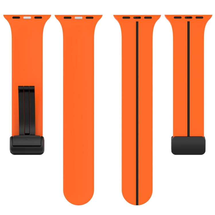 Two Color Folding Buckle Silicone Watch Band For Apple Watch 7 41mm(Orange+Black)