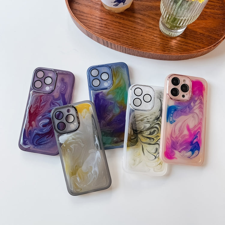 For iPhone 13 Pro Oil Painting Electroplating TPU Phone Case(Pink)