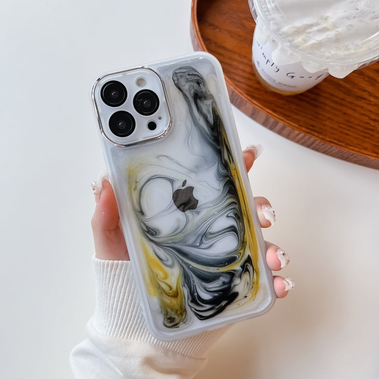 For iPhone 13 Pro Max Oil Painting Electroplating TPU Phone Case(White)