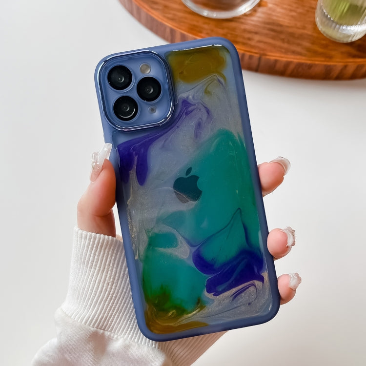 For iPhone 11 Pro Oil Painting Electroplating TPU Phone Case(Blue)