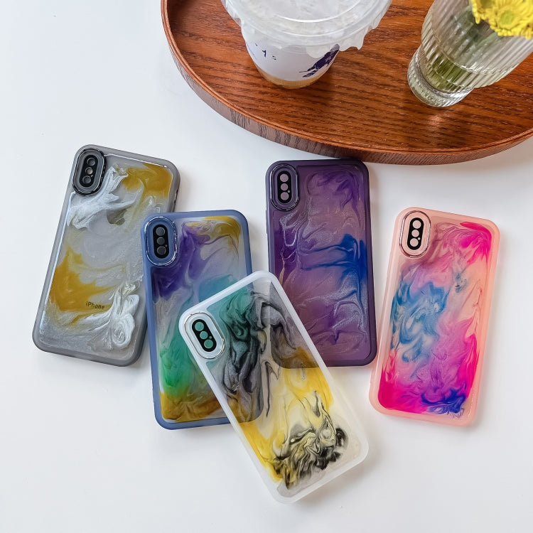 For iPhone X / XS Oil Painting Electroplating TPU Phone Case(Blue)