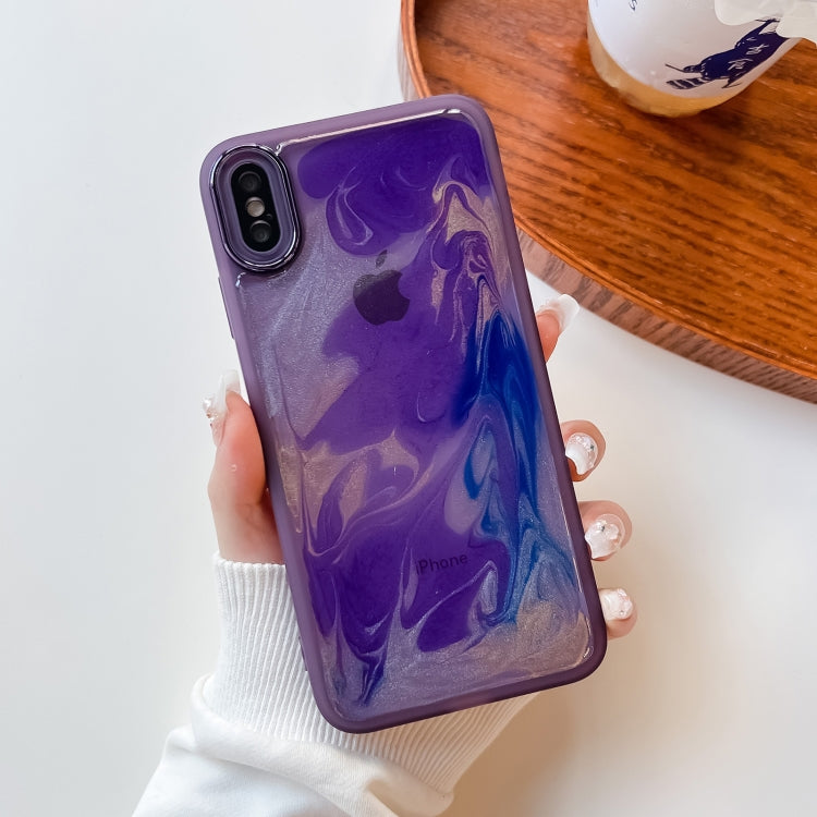 For iPhone XS Max Oil Painting Electroplating TPU Phone Case(Purple)