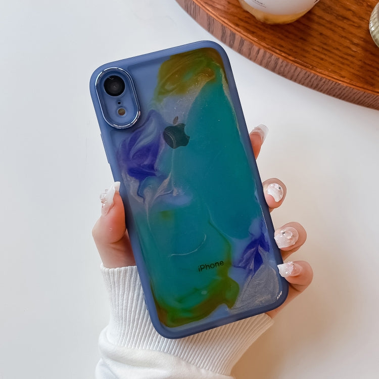 For iPhone XR Oil Painting Electroplating TPU Phone Case(Blue)